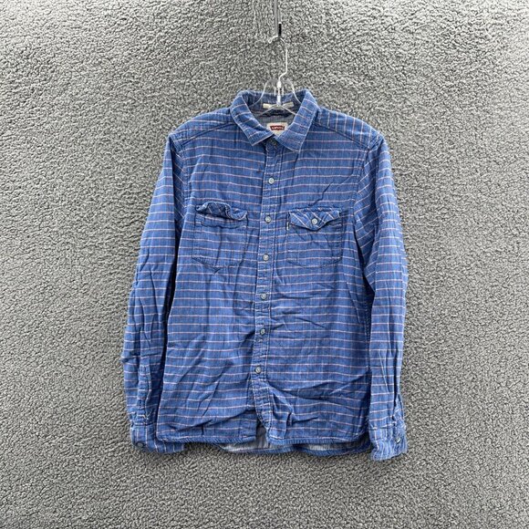 Levis Long Sleeve Button Up Shirt Blue Plaid Slim Fit Medium Mens Medium * - Picture 1 of 10